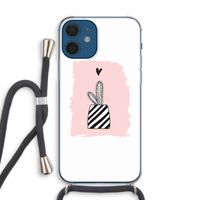 Zwart-wit cactus: iPhone 12 mini Transparant Hoesje met koord