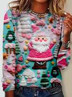 Pink Santa Claus Pattern Regular Fit Casual Long Sleeve Print Shirt