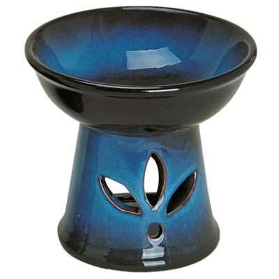 Geurbrander/oliebrander - keramiek - blauw/zwart - 13 cm - geurolie brander
