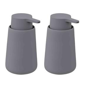 Zeeppompje/zeepdispenser van keramiek - 2x - grijs - 250 ml