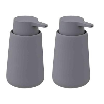 Zeeppompje/zeepdispenser van keramiek - 2x - grijs - 250 ml