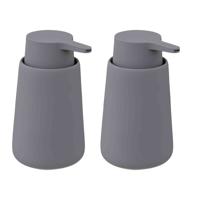 Zeeppompje/zeepdispenser van keramiek - 2x - grijs - 250 ml