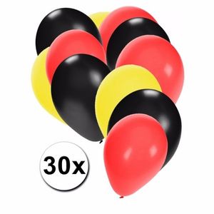 Ballonnen zwart/geel/rood 30 stuks