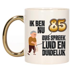 Verjaardag cadeau mok 85 jaar - luid en duidelijk - goud - 300 ml - Keramiek