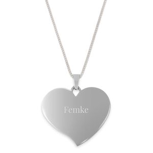 Hart ketting met naam - groot - zilver