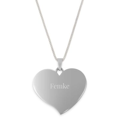 Hart ketting met naam - groot - zilver