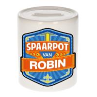 Kinder spaarpot met naam - Robin - keramiek - met dop - wit - Sparen - Spaargeld van Robin