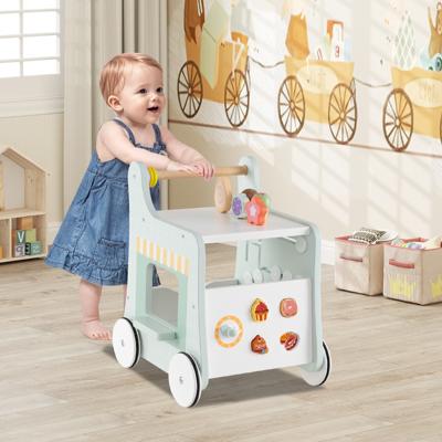 2-In-1 Houten Loopwagen Peuterloopwagen met Ijs Glijbanen Doolhof Bord en Lepel Montessori-Activiteitencentrum voor Kinderen 1+