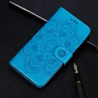 Mandala reliëf patroon horizontale Flip lederen case voor iPhone XI Max (2019) met houder & kaartsleuven & portemonnee & foto frame & Lanyard (blauw