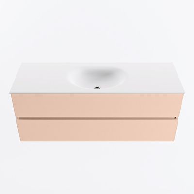 MONDIAZ VICA 130cm badmeubel onderkast Rosee 2 lades. Wastafel MOON midden zonder kraangat, kleur Talc.