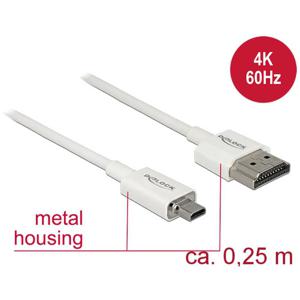 Delock 85147 HDMI-kabel HDMI Aansluitkabel HDMI-A-stekker, HDMI-micro-D-stekker 0.25 m Wit 4K UHD, Vergulde steekcontacten