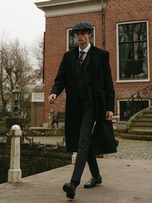 Wollen herenjas - maat Maat overjasS | Zwart/Rood | Shelby Brothers Store