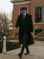 Wollen herenjas - maat Maat overjasS | Zwart/Rood | Shelby Brothers Store