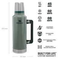 Stanley PMI Classic Legendary Bottle 1.9L thermosfles Hammertone Green - thumbnail