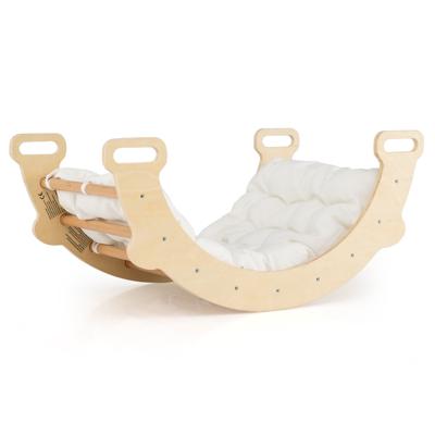 3-in-1 Montessori Klimboog met Kussens Klimdriehoek om te Schommelen en Klimmen Houten Klimladder Klimrek Naturel