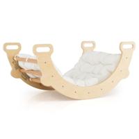 3-in-1 Montessori Klimboog met Kussens Klimdriehoek om te Schommelen en Klimmen Houten Klimladder Klimrek Naturel