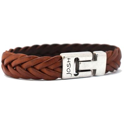 JOSH 24001-BRA-S-CO Armband leder cognac-zilverkleurig 15 mm 21 cm