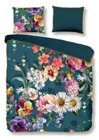 Descanso Dekbedovertrek "bloemen" - Petrol - (135x200 cm) - Biologisch Katoen satijn