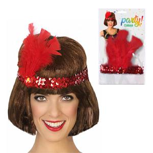 Charleston Flapper Hoofdband - 4x - met veer en glitters - rood - Dames - jaren 20/Twenties thema