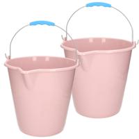 Plasticforte Emmer - 2x stuks - met schenktuit - 12L - oud roze - schoonmaakemmer