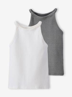 Set van 2 tops met ribbels voor meisjes JONEN ecru