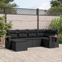 6-delige Loungeset met kussens poly rattan zwart