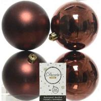 Decoris Kerstballen - 4x st - mahonie bruin - D10 cm - kunststof - kerstversiering