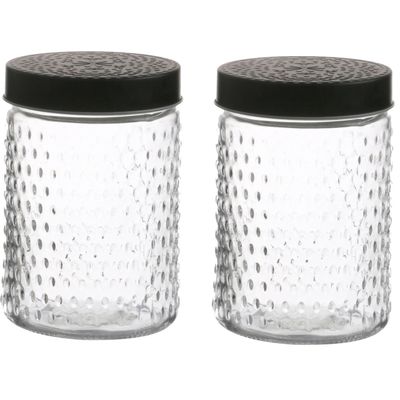 Voorraadpot/bewaarpot Roma - 2x - 1L - glas - zwart - D12 x H17 cm