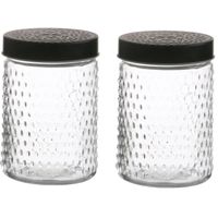 Voorraadpot/bewaarpot Roma - 2x - 1L - glas - zwart - D12 x H17 cm