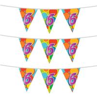 Vlaggenlijn 6 jaar - 3x stuks - 10 meter - plastic - 6e verjaardag versiering - leeftijd slinger