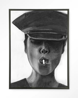 Urban Cotton Wandkleed 'Smokes' 110 x 145cm in Floating Frame - black