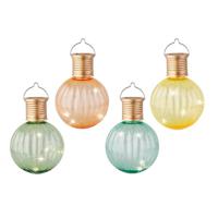 Lampion solar verlichting - set 4x - groen/turquoise/geel/oranje - 11 cm - LED - thumbnail