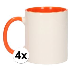 4x Wit met oranje blanco mok