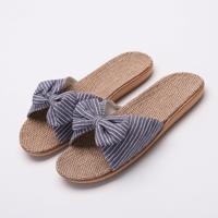 Vrouwen open teen linnen gestreepte Home indoor slippers grootte: 37-38 (donkerblauw)