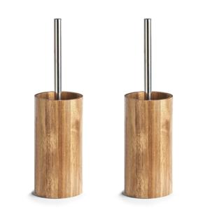 WC/toiletborstel in houder - 2x - acacia hout - H36 cm