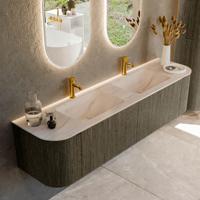 Badmeubel Mondiaz Kurve-Dlux | 180 cm | Meubelkleur Shadow | Wastafelkleur Meli | Solid surface | Wasbak beide zijden spoelbak | 2 kraangaten