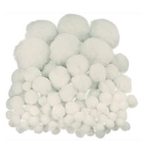 Pompons - 200x - wit - 10-45 mm - hobby/knutsel materialen - thumbnail