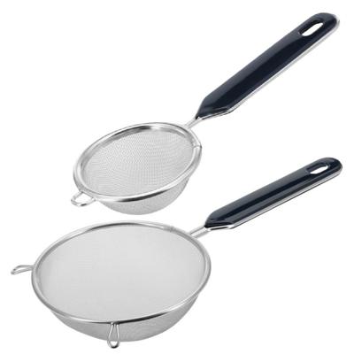 Westmark Keuken vergieten - 2x stuks - met handvat - zwart/zilver - rvs - D10 en D7 cm - theezeefjes
