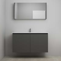 On-Line Badkamermeubelset - 120 cm - Voorgemonteerd - Greeploos 2 Deuren - Porseleinen Wastafel - 1 Kraangat - Spiegelkast - Mat Antraciet