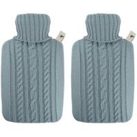 Luxe warmwater kruik - 2x - gebreide hoes - pastel blauw - 1800 ml - Kruikenzak