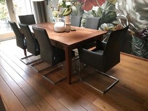 Set van 8 leren eetkamerstoelen met sledepoot - zwart leer - Echt leer, Industrieel, ontdek de vele Leersoorten en Kleuren bij ShopX