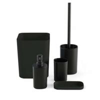 Set van 5 badkameraccessoires - TODAY - UTILITY - Zeepdispenser, tandenborstelhouder, zeepbakje, toiletborstel, prullenbak - Zwart