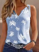 Coconut Tree Printed Casual Notched Tank Top - thumbnail