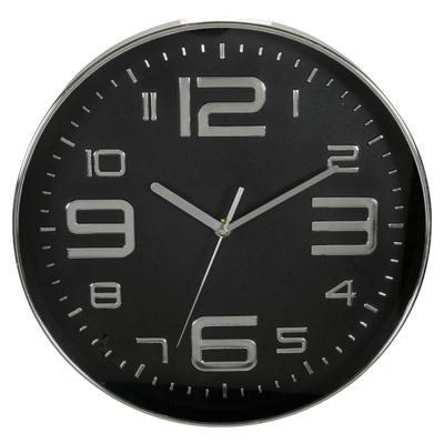 Ostaria Wandklok/muur klok - grote cijfers - D30 cm - kunststof - zwart/zilver - keuken/kamer