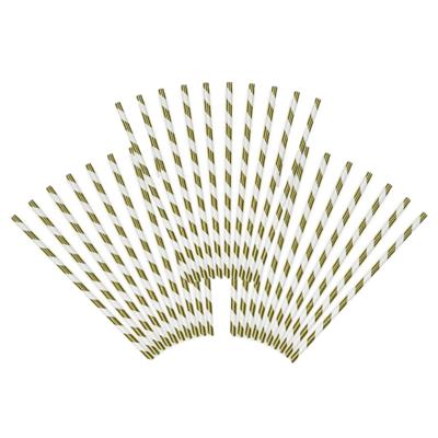 Gestreepte rietjes van papier - goud/wit - 60x stuks - Verjaardag party drinkrietjes Gestreepte rietjes van papier - goud/wit - 60x stuks - Verjaardag party drinkrietjes