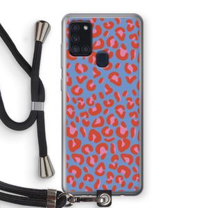 Leopard blue: Samsung Galaxy A21s Transparant Hoesje met koord