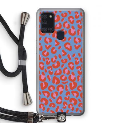 Leopard blue: Samsung Galaxy A21s Transparant Hoesje met koord