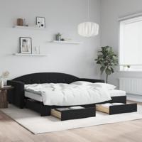 Slaapbank met onderschuifbed en lades 100x200 cm fluweel zwart