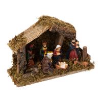 Complete kerststal - 7x beelden - LED verlichting - 13 x 7,5 x 20 cm - hout/polyresin