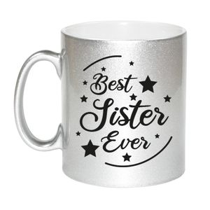 Zilveren Best Sister Ever cadeau koffiemok / theebeker 330 ml   -